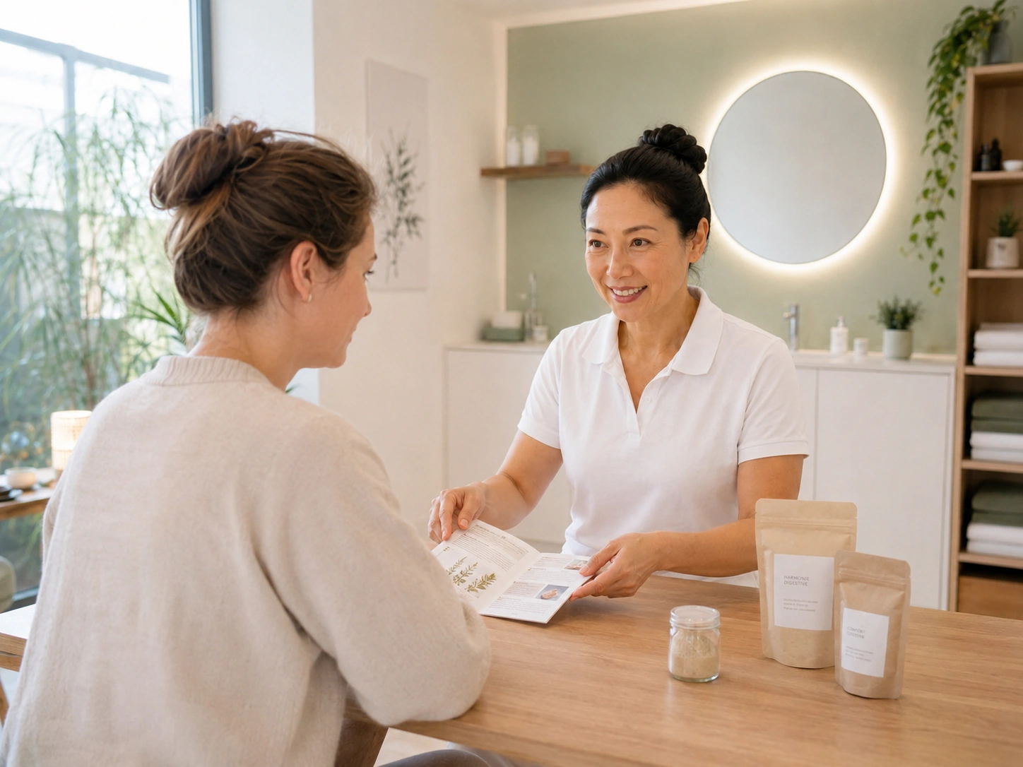 Beratung zur Kräutertherapie am Tisch im Akupunktur Zentrum Kloten